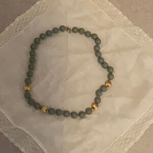 BLUE-GRAY AND GOLD BEADED CHOKER NECKLACE